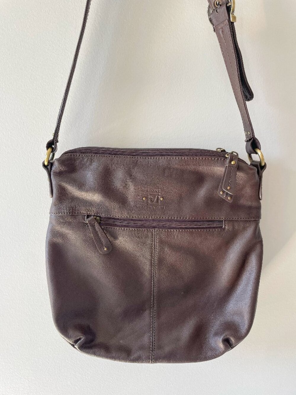 Brown Pebbled Leather Studded Shoulder Bag Western Stone Mountain Purse - Picture 4 of 14